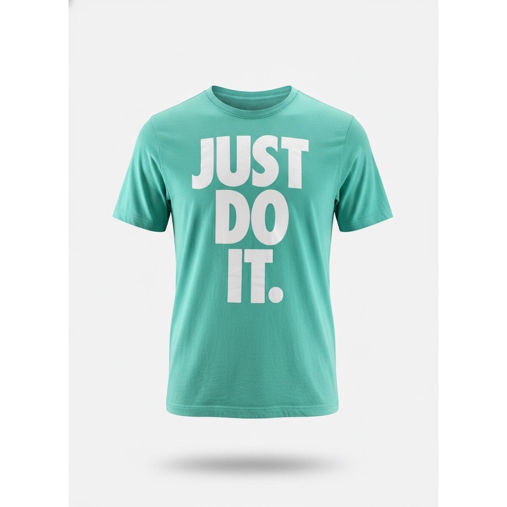 Nike Just Do It Graphic T-Shirt Teal Green Womens Medium Short‎ Sleeve Tee